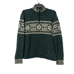 Lands' End Green and Cream Patterned Sweater